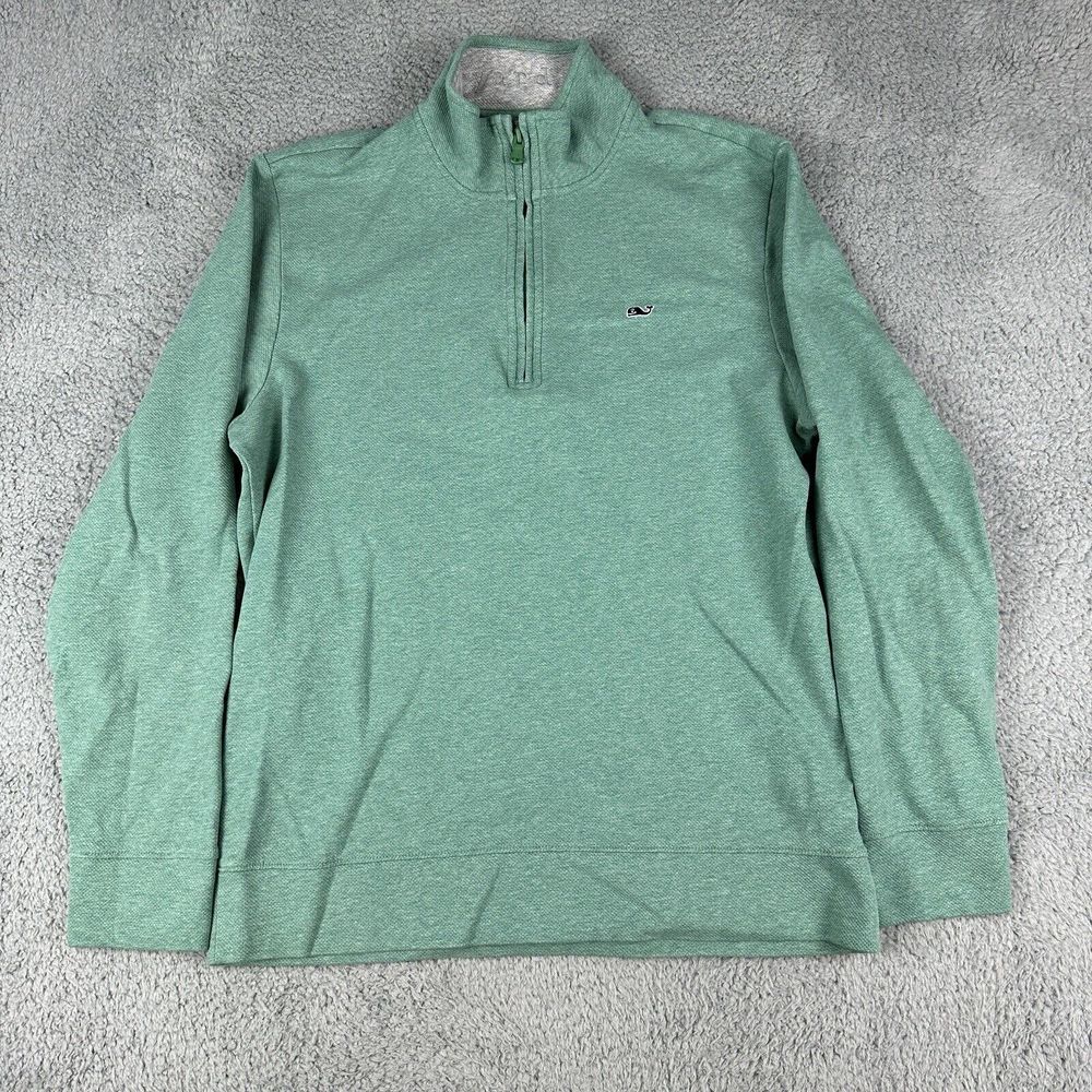 Vineyard Vines Performance Sweater Mens Medium Green 1/4 Zip Pullover Sweater
